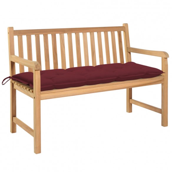 Banc de jardin avec coussin rouge bordeaux 120 cm Teck massif