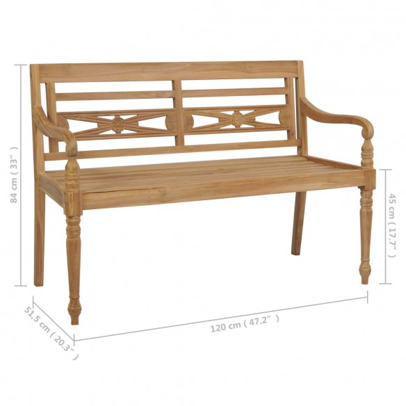 Banc Batavia avec coussin anthracite 120 cm Bois de teck massif