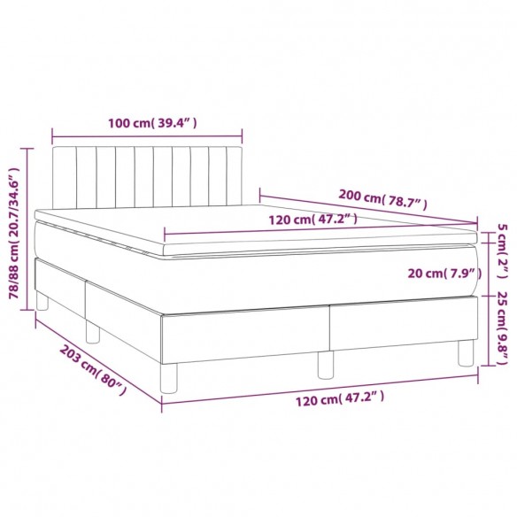 Cadre de lit avec matelas LED Gris clair 120x200 cm