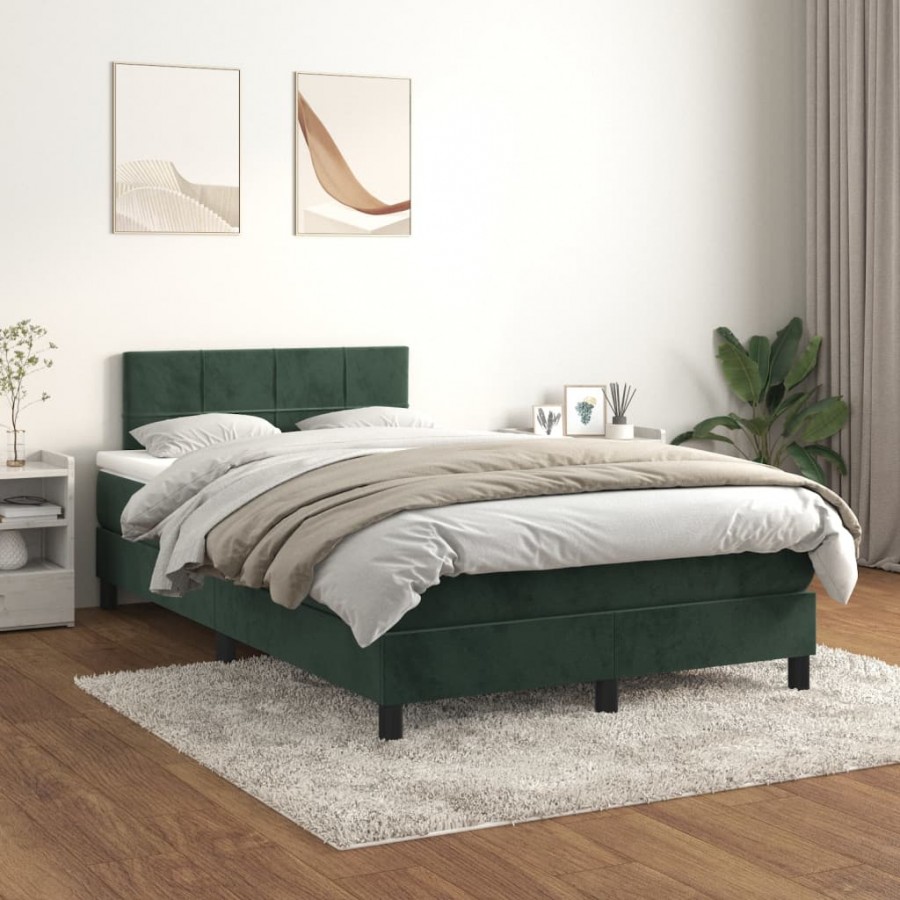 Cadre de lit et matelas Vert foncé 120x200cm Velours