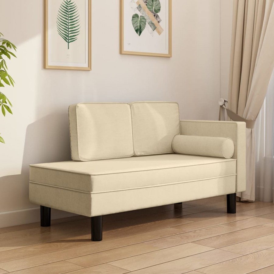 Chaise longue avec coussins et traversin crème tissu