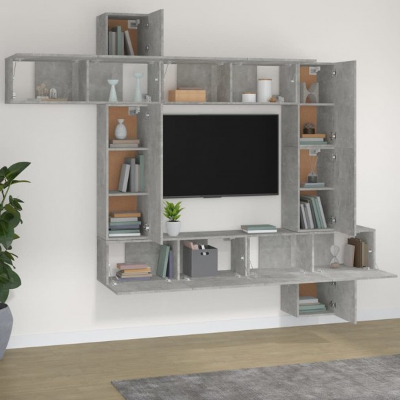 Ensemble de meubles TV 9 pcs Gris béton Bois d'ingénierie