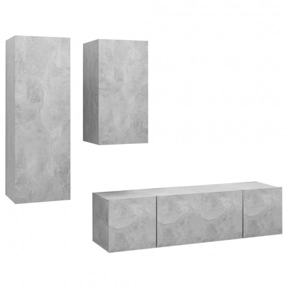 Ensemble de meuble TV 4 pcs Gris béton Aggloméré