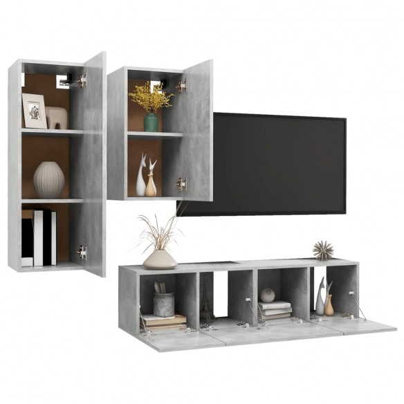 Ensemble de meuble TV 4 pcs Gris béton Aggloméré