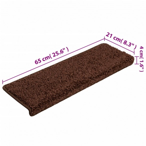 Tapis d'escalier 15 pcs 65x21x4 cm Marron