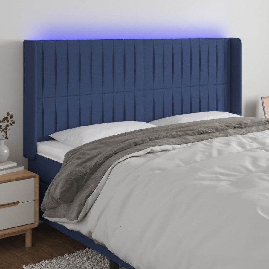 Tête de lit à LED Bleu 183x16x118/128 cm Tissu