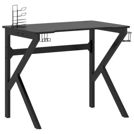 Bureau de jeu avec pieds en forme de K Noir 90x60x75 cm 2