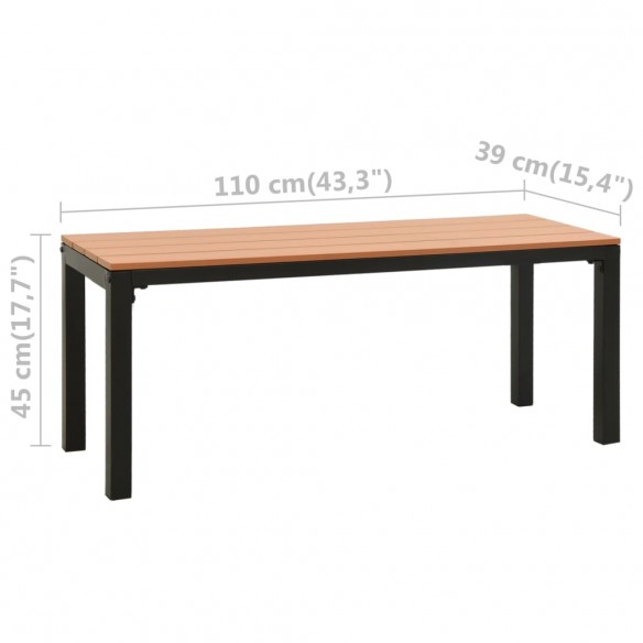 Banc de jardin 110 cm acier et WPC marron et noir