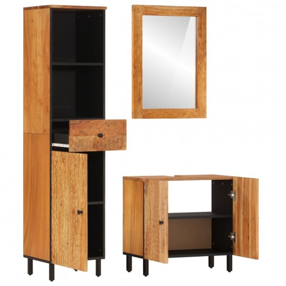 Ensemble d'armoires de salle de bain 3 pcs bois massif d'acacia