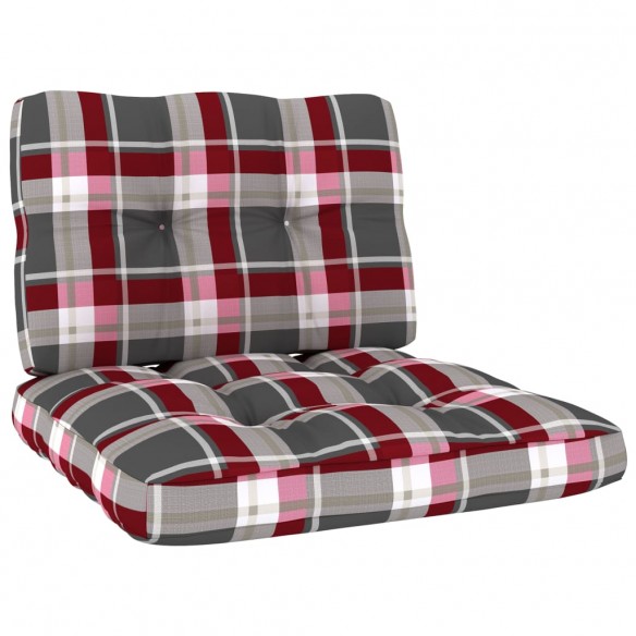 Chaises de jardin 2 pcs et coussins carreaux rouge Pin imprégné