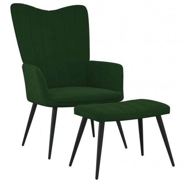 Chaise de relaxation avec repose-pied Vert foncé Velours