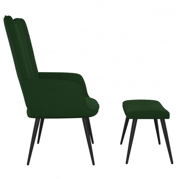 Chaise de relaxation avec repose-pied Vert foncé Velours