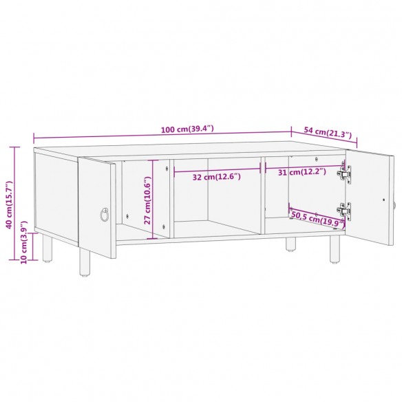 Table basse 100x54x40 cm bois de manguier massif