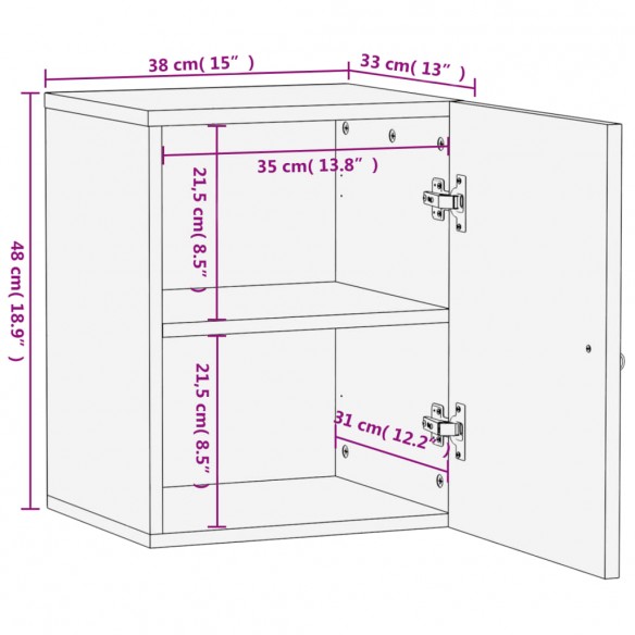 Armoire de salle de bain murale 38x33x48cm bois massif manguier