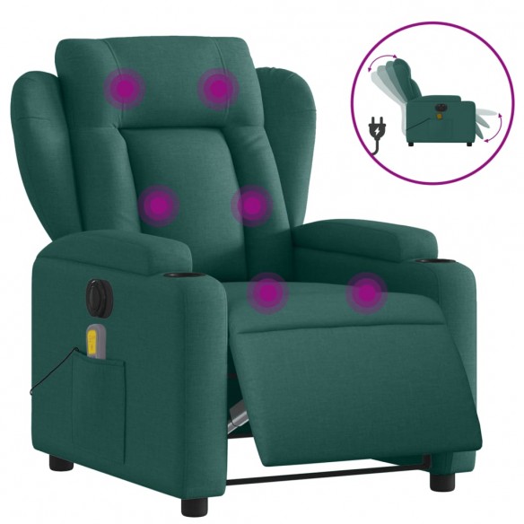 Fauteuil de massage inclinable électrique Vert foncé Tissu