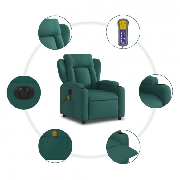 Fauteuil de massage inclinable électrique Vert foncé Tissu