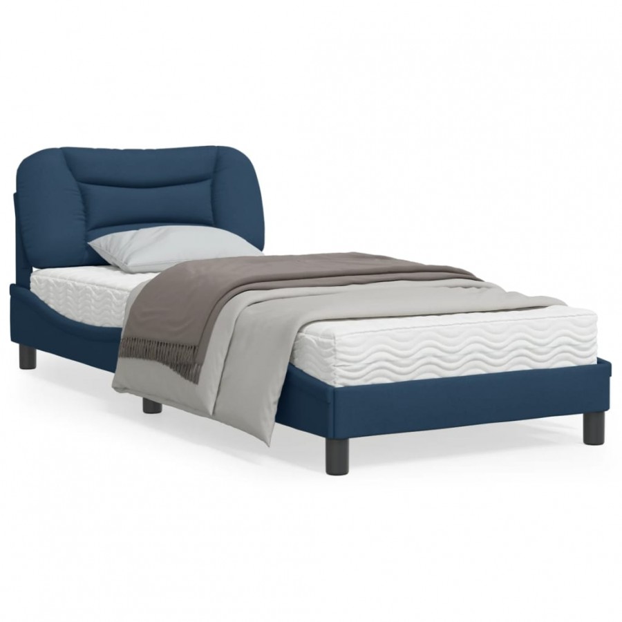 Cadre de lit avec tête de lit Bleu 90x200 cm Tissu