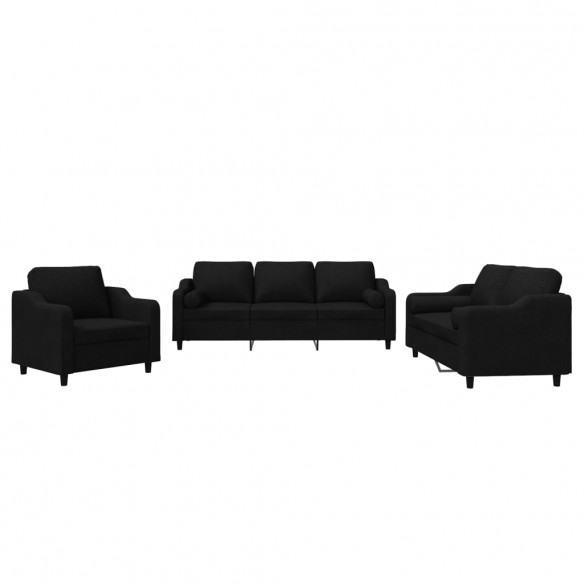 Ensemble de canapés 3 pcs avec coussins noir tissu