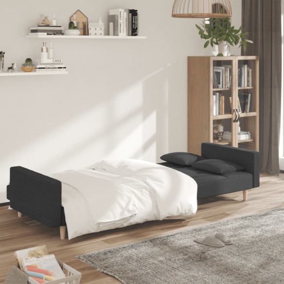 Canapé-lit à 2 places avec deux oreillers Gris foncé Tissu