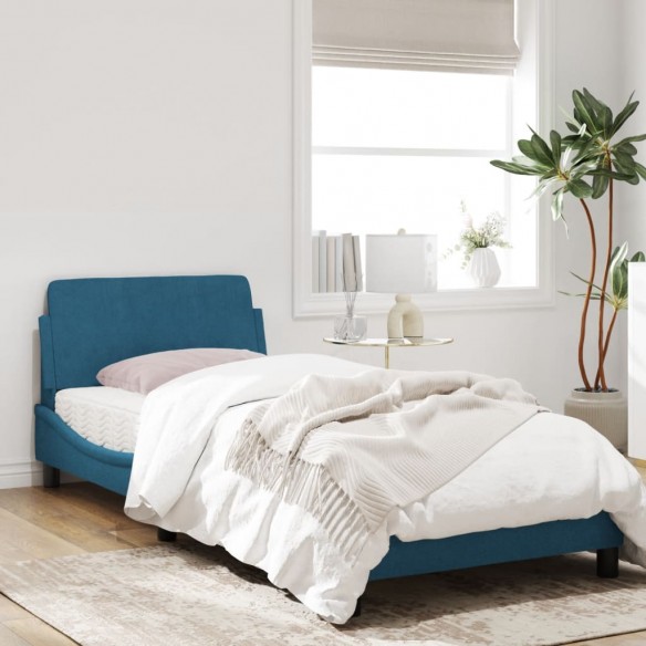Cadre de lit avec tête de lit bleu 90x190 cm velours