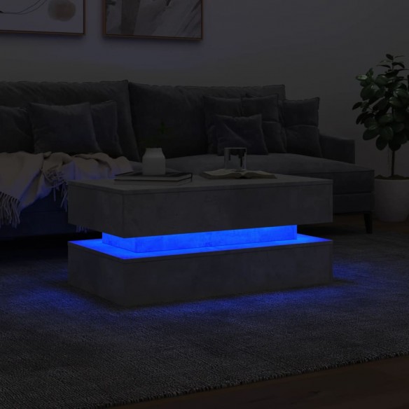 Table basse avec lumières LED gris béton 90x50x40 cm