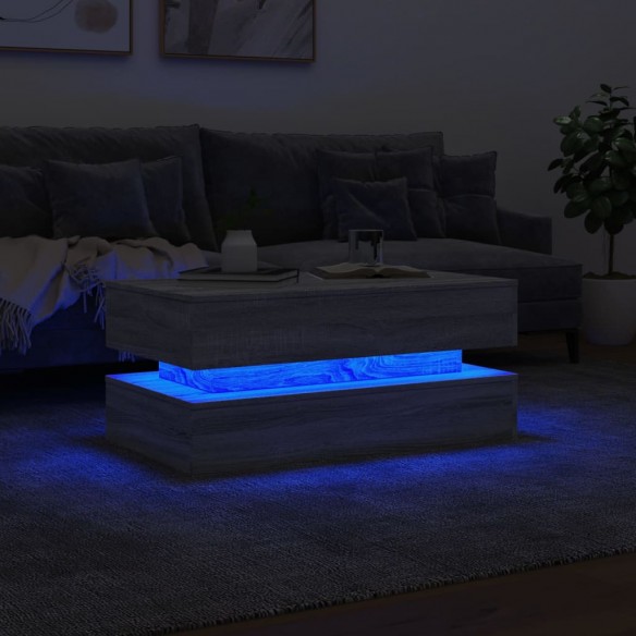 Table basse avec lumières LED gris sonoma 90x50x40 cm