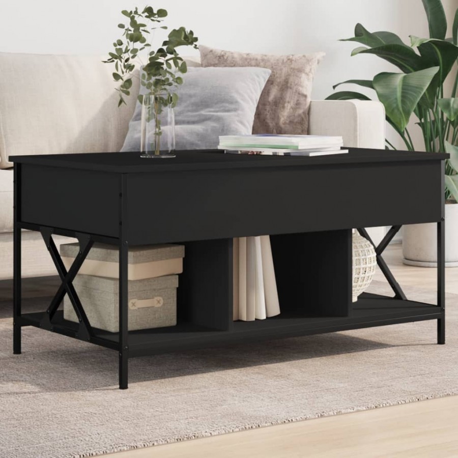 Table basse noir 100x55x50 cm bois d'ingénierie et métal