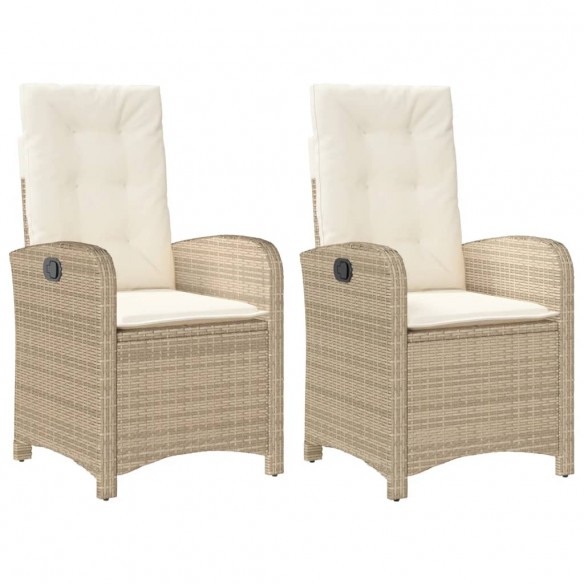 Chaises inclinables de jardin lot de 2 et coussins beige rotin