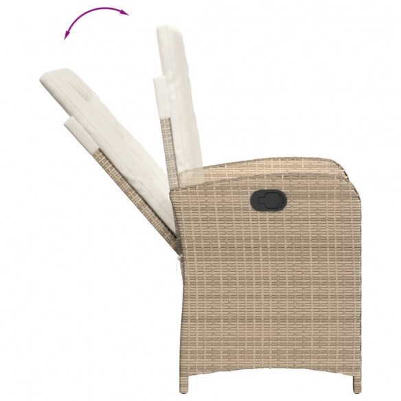 Chaises inclinables de jardin lot de 2 et coussins beige rotin