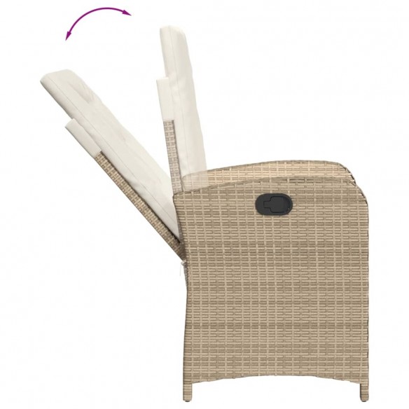 Chaise inclinable de jardin avec coussins beige résine tressée