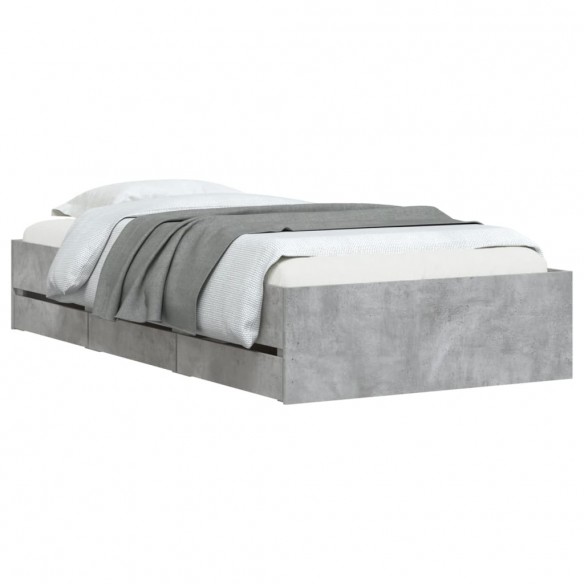 Cadre de lit et tiroirs gris béton 90x190 cm bois d'ingénierie