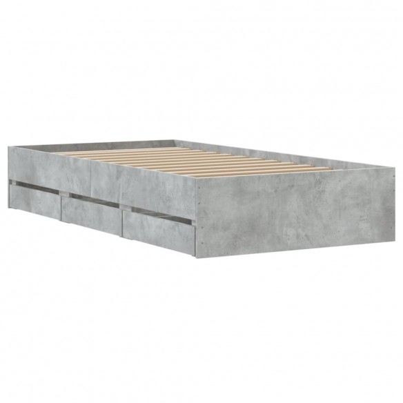 Cadre de lit et tiroirs gris béton 90x190 cm bois d'ingénierie