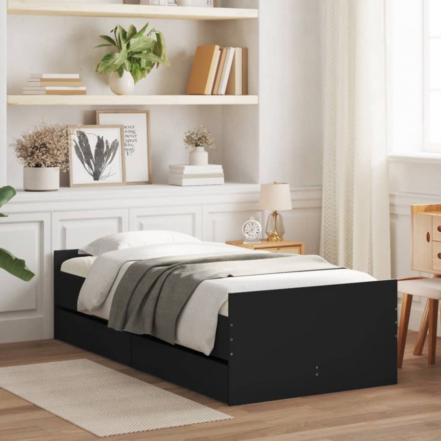 Cadre de lit avec tiroirs noir 75x190 cm