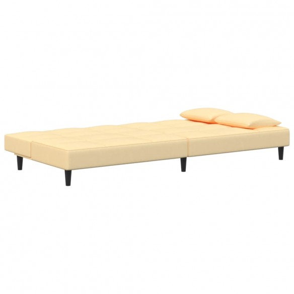 Canapé-lit à 2 places avec deux oreillers crème velours
