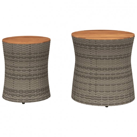 Tables d'appoint de jardin 2 pcs dessus en bois gris poly rotin