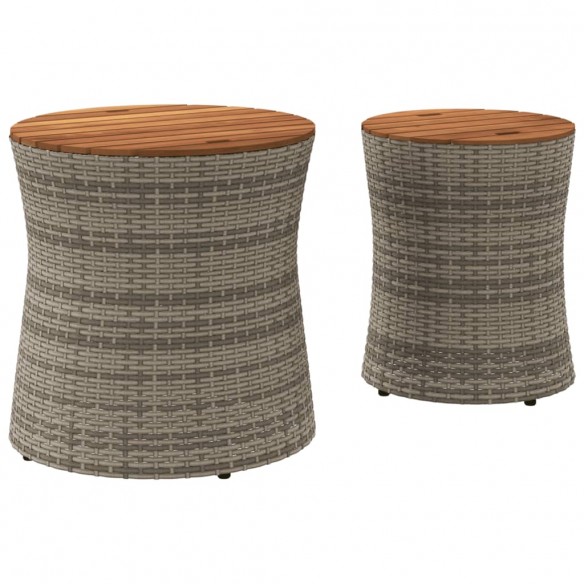 Tables d'appoint de jardin 2 pcs dessus en bois gris poly rotin