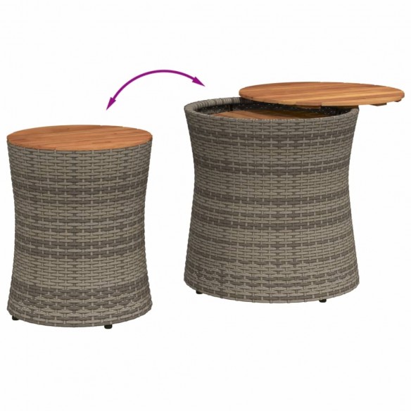 Tables d'appoint de jardin 2 pcs dessus en bois gris poly rotin