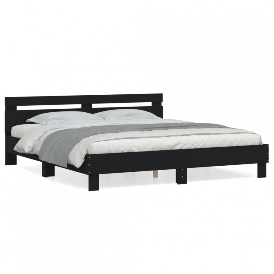 Cadre de lit avec tête de lit noir 180x200 cm bois d'ingénierie
