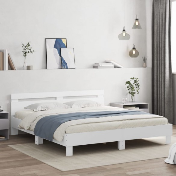 Cadre de lit avec tête de lit blanc 180x200cm bois d'ingénierie