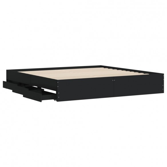 Cadre de lit à tiroirs noir 160x200 cm bois d'ingénierie
