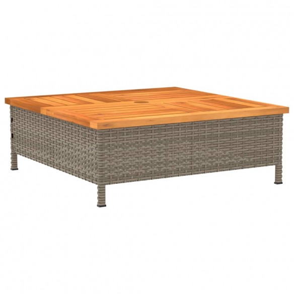 Table de jardin gris 70x70x25 cm résine tressée et bois acacia
