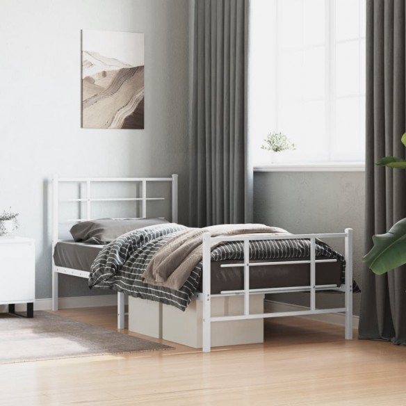 Cadre de lit métal avec tête de lit/pied de lit blanc 90x190 cm