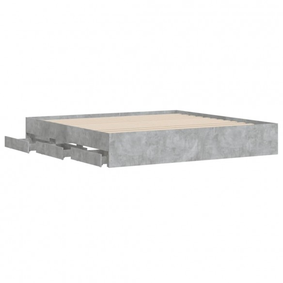 Cadre de lit à tiroirs gris béton 160x200 cm bois d'ingénierie