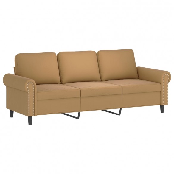 Canapé 3 places avec oreillers décoratifs marron 180 cm velours