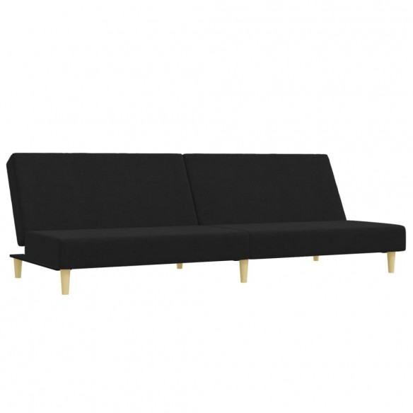 Canapé-lit à 2 places avec repose-pied noir tissu