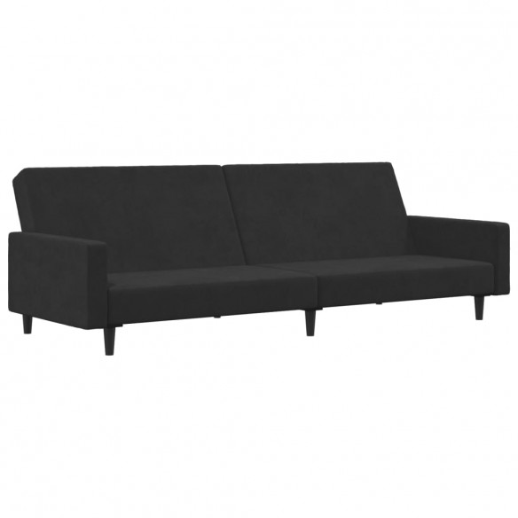 Canapé-lit à 2 places avec repose-pied noir velours