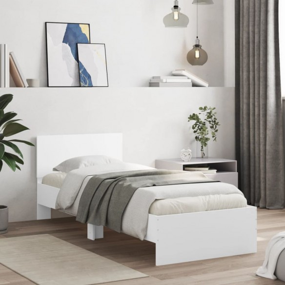 Cadre de lit avec tête de lit et lumières LED blanc 90x190 cm