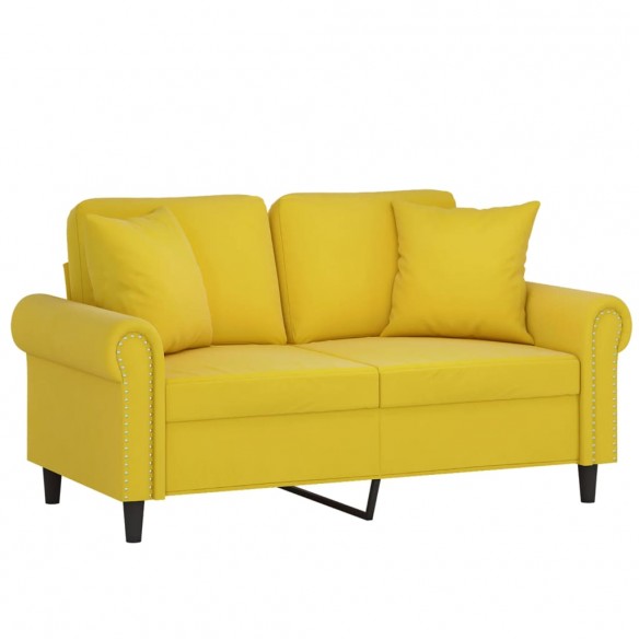 Canapé 2 places avec oreillers décoratifs jaune 120 cm velours