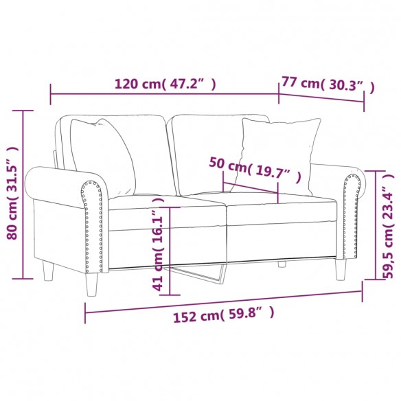 Canapé 2 places avec oreillers décoratifs jaune 120 cm velours