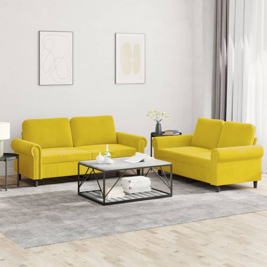 Ensemble de canapés 2 pcs avec coussins Jaune Velours